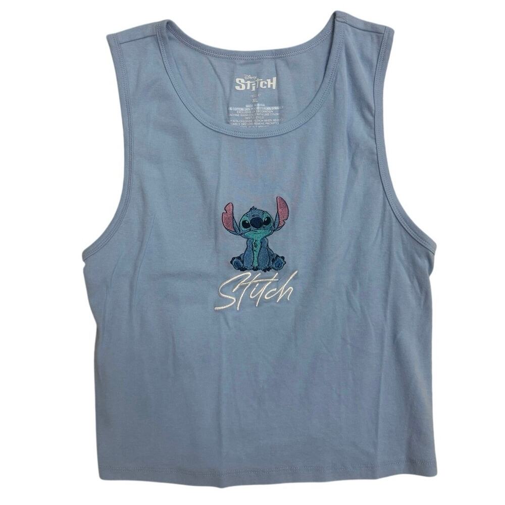 Disney Stitch Tank Top 💙🩵 Light Blue Embroidered Sleeveless Tee - Size XL